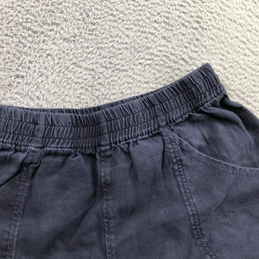 Elizabeth Suzann Shorts Womens Medium Blue Linen Elastic Waist 4.5 Inseam